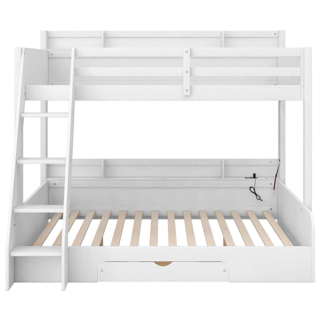 Bunk Bed With Storage Shelves, LED Lighting, Charging Station And Drawer
