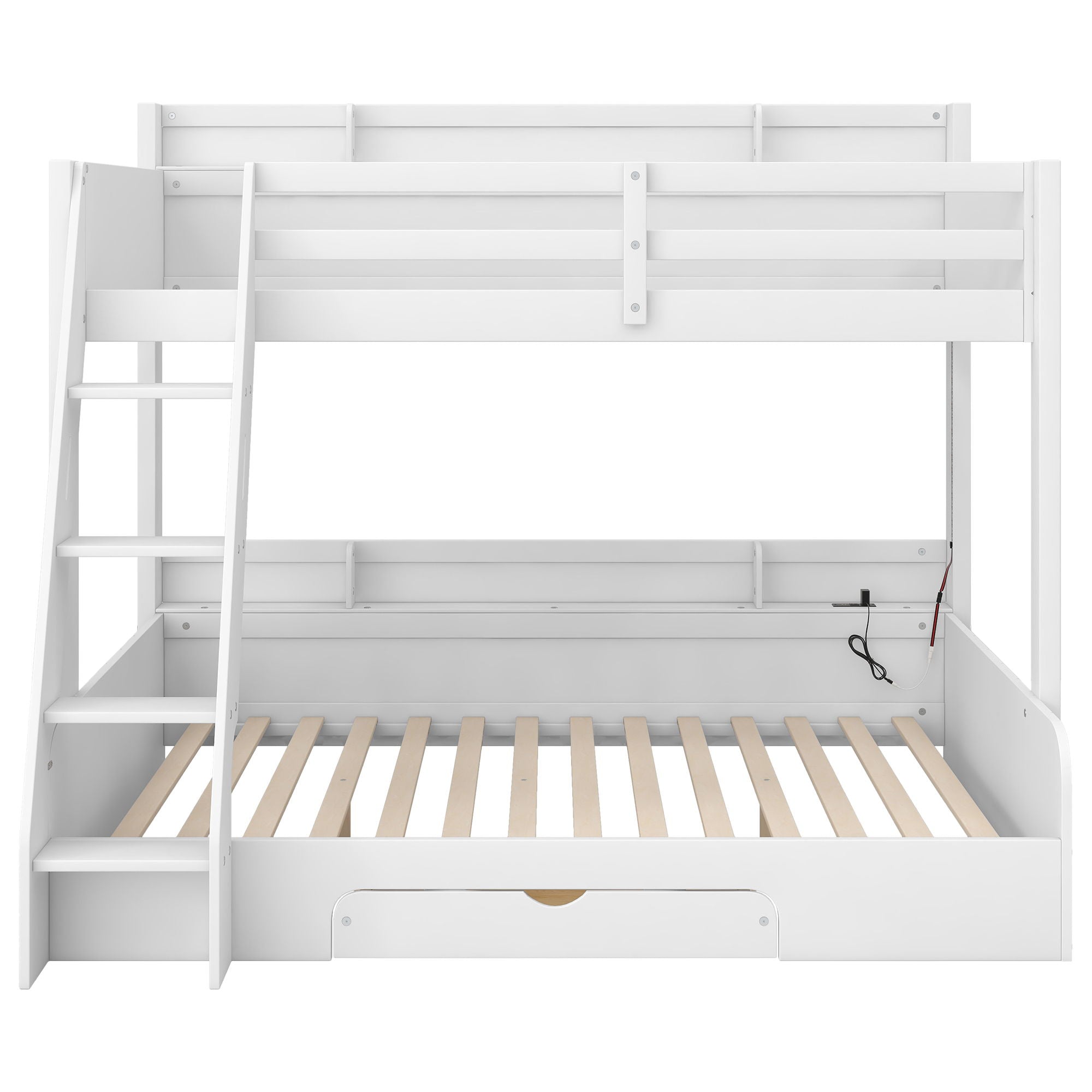 Bunk Bed With Storage Shelves, LED Lighting, Charging Station And Drawer