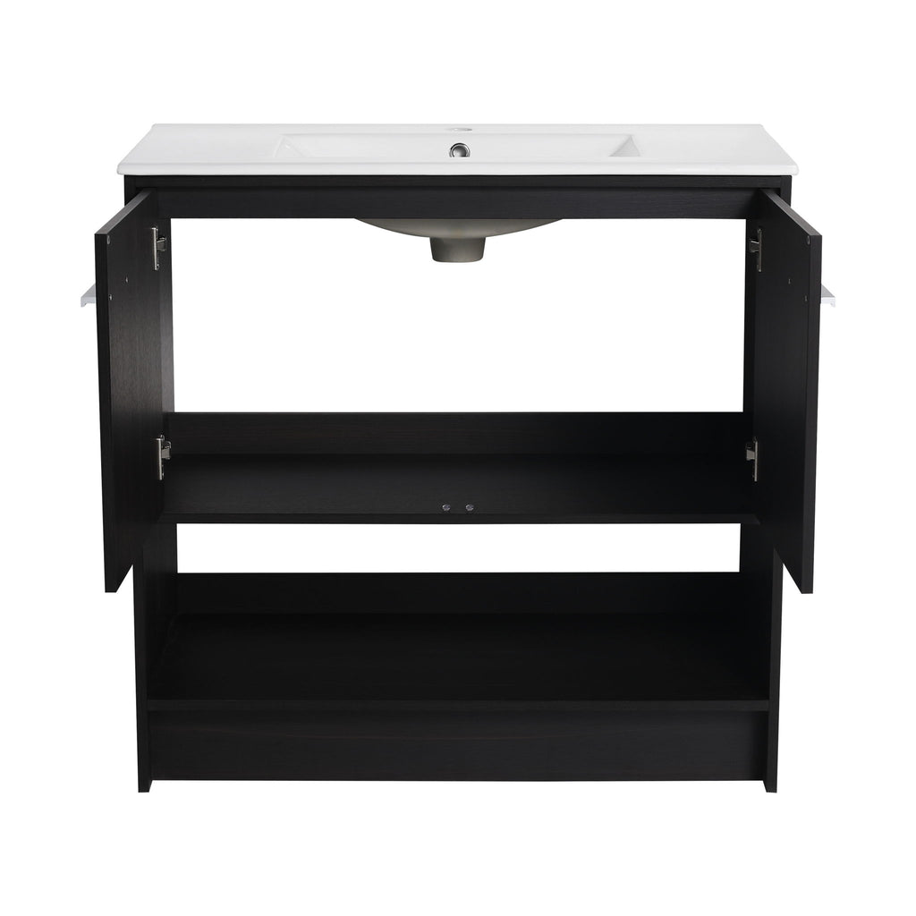 Modern Bathroom Vanity With Ceramic Sink, Freestanding Cabinet, Soft Closing Doors
