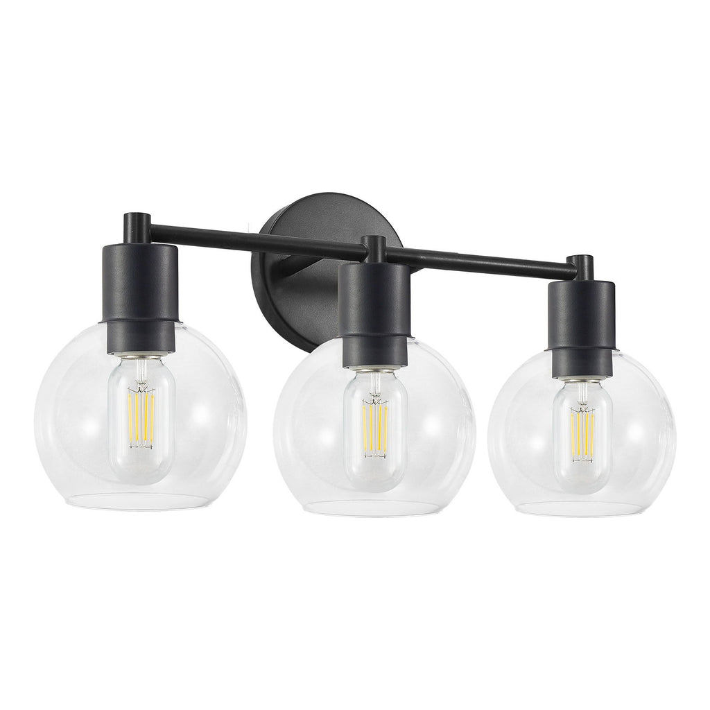 3 Light Globe Bathroom Vanity Light With Clear Glass Shades - Black