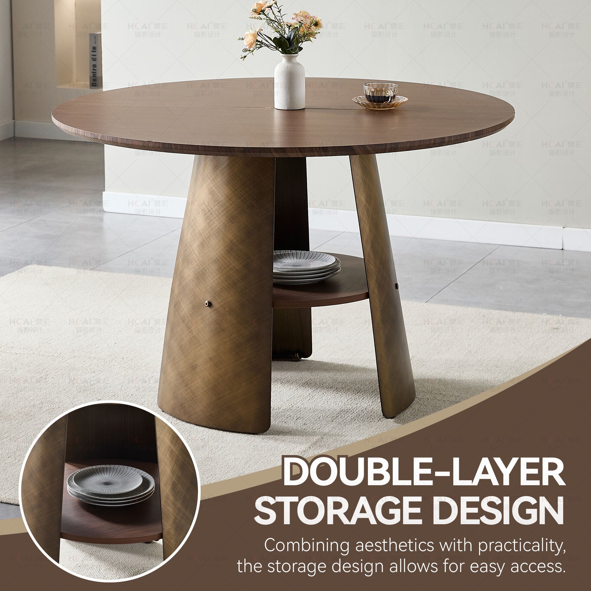Round Dining Table - Reddish Brown / Walnut