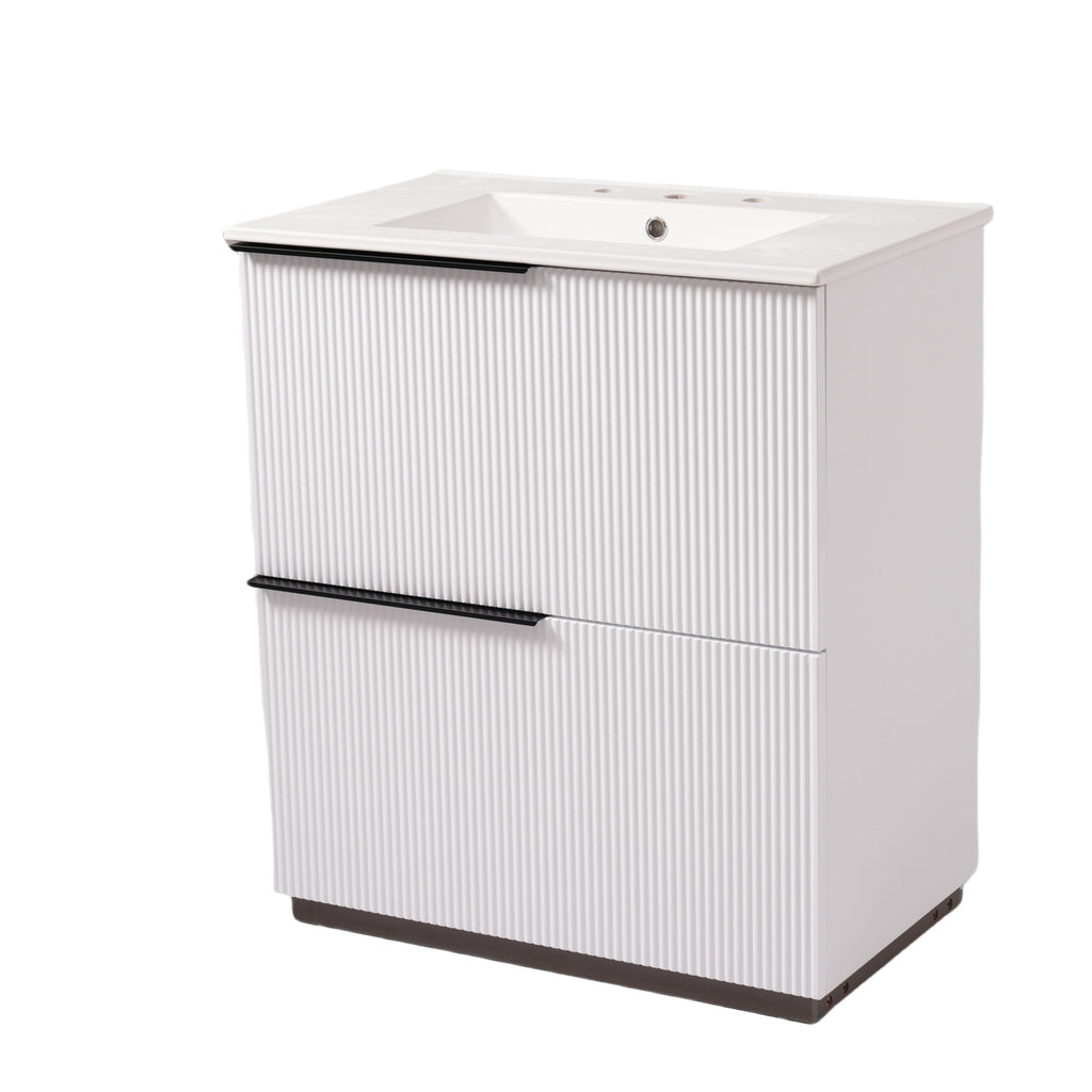 Fluted Bathroom Vanity With Ceramic Sink, Soft Close Slides