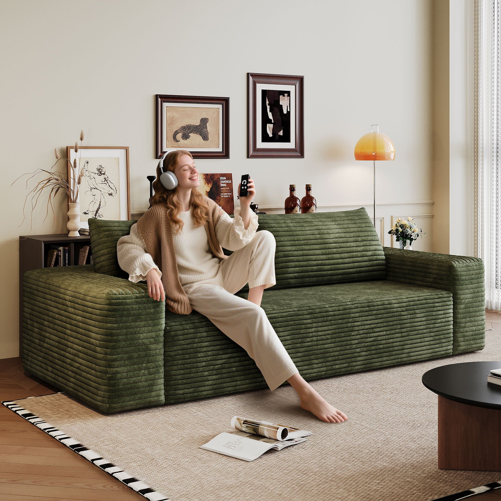 3 Setaser Sofa, Deep Seat Couches For Living Room - Green