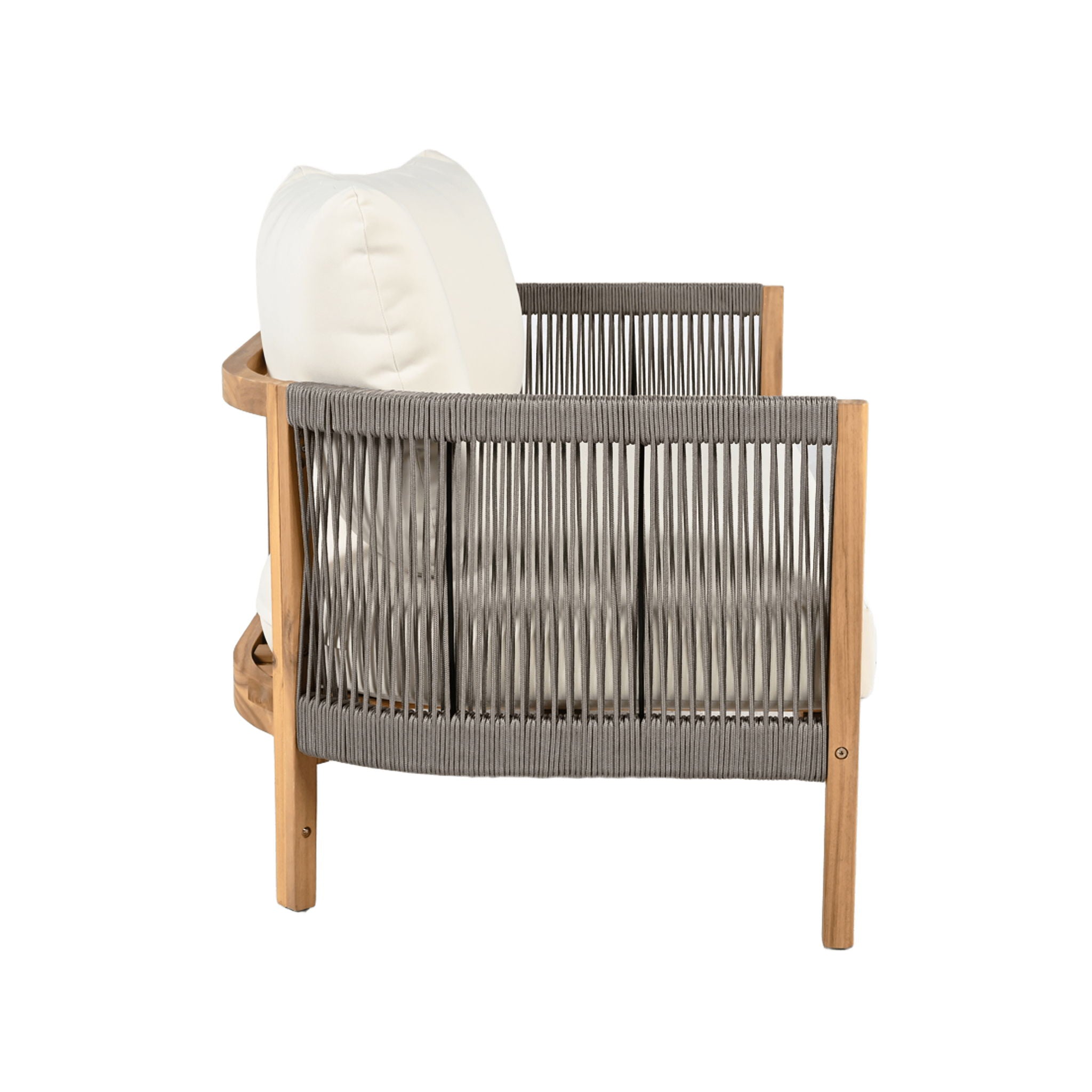 2 Pieces Outdoor Acacia Furniture Set, Woven Rope Outdoor Patio Loveseat, 2 Seat Deep Seating Group With Cushions And Coffee Table For Porch - Teak / Gray / Beige