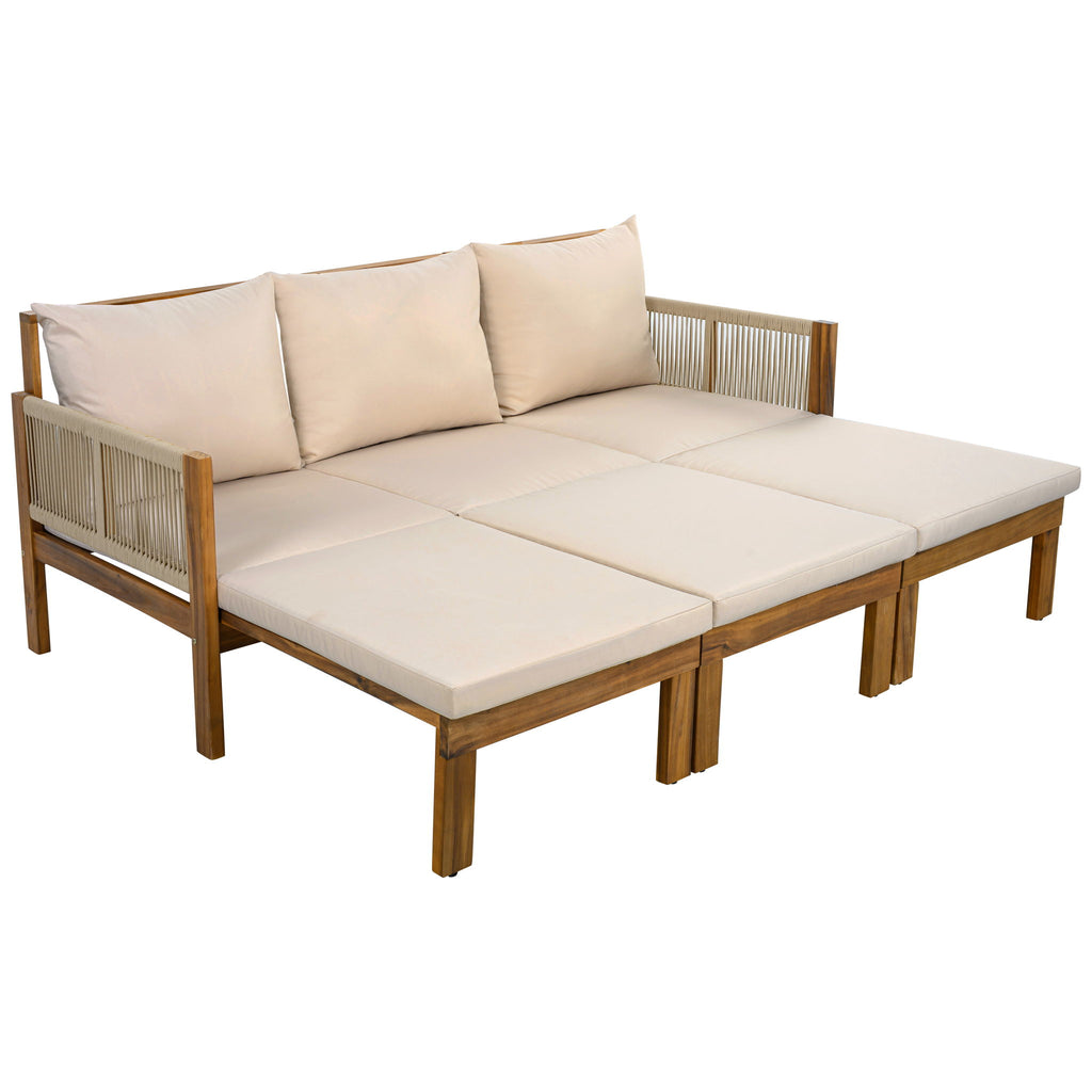 Outdoor Daybed, Patio Sofa Bed, 3 Seat Convertible Sunbed