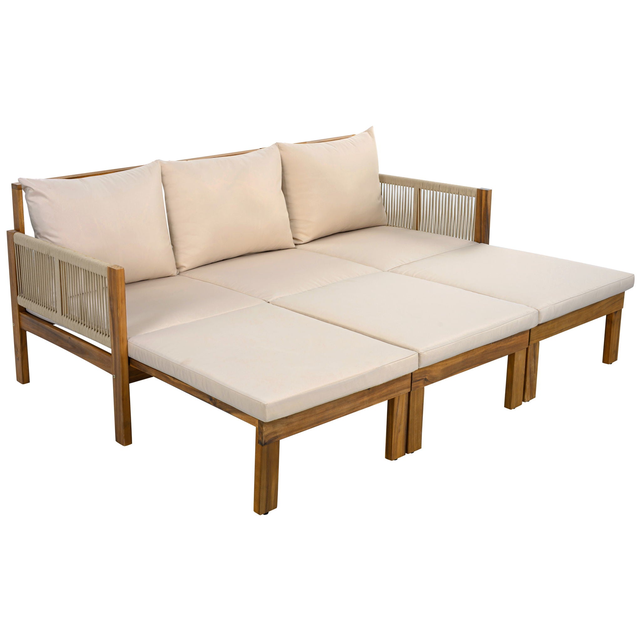 Outdoor Daybed, Patio Sofa Bed, 3 Seat Convertible Sunbed