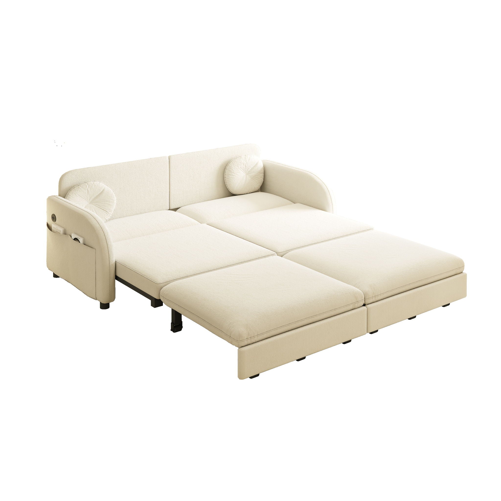 Upholstered Pull Out Couch With Side Pocket & USB Port