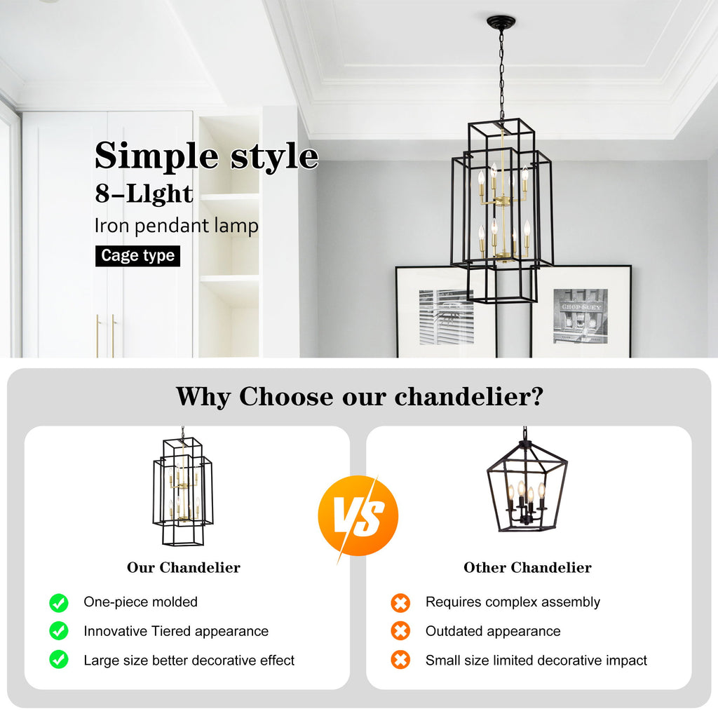8 Light Lantern Chandelier Lighting, Entryway Chandeliers For High Ceilings, Chandeliers For Dining Room, Foyer, Entry, Staircase, Hallway, Height Adjustable (E12 Bulbs Not Included)