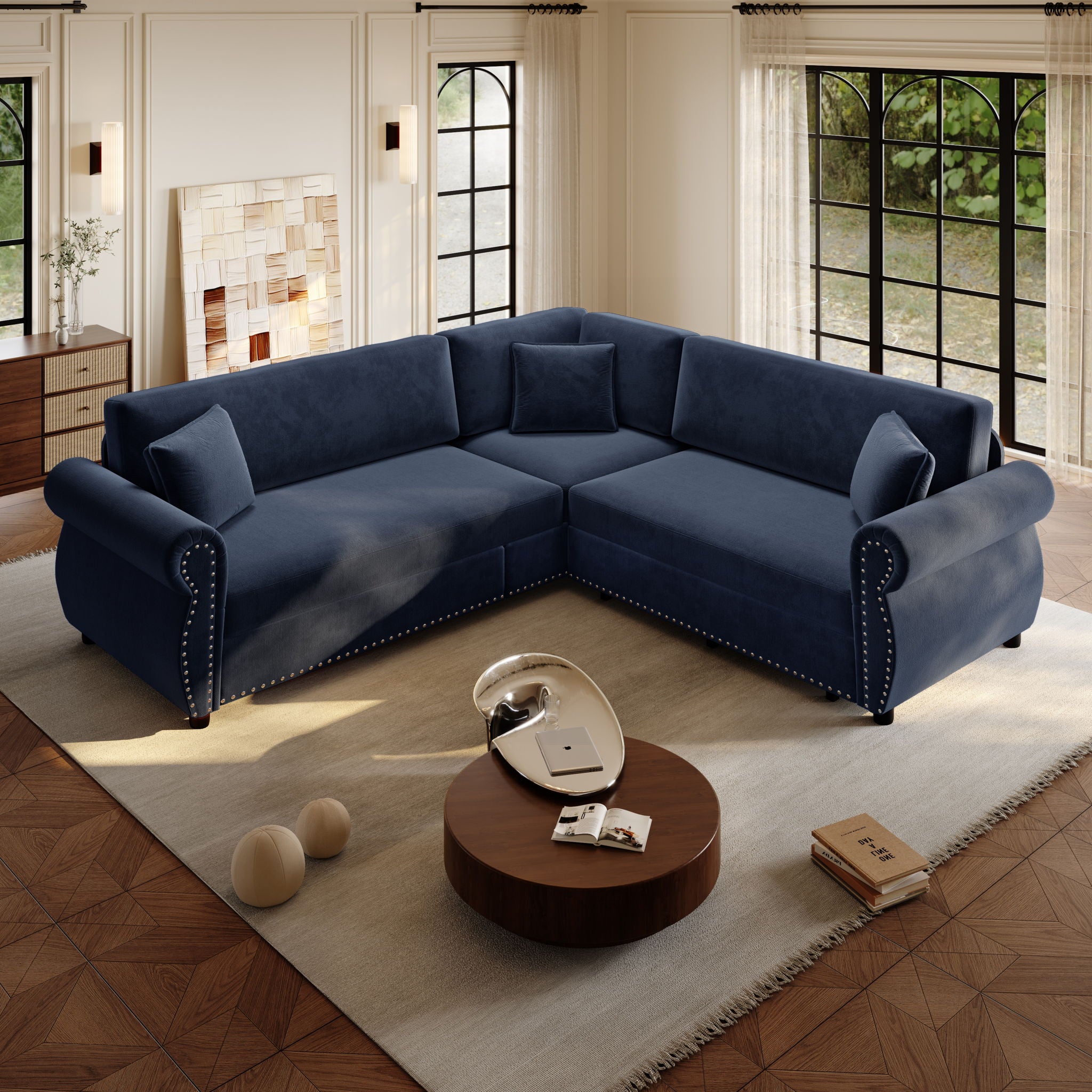 L-Shaped Sofa Couch With Pull-Out Bed