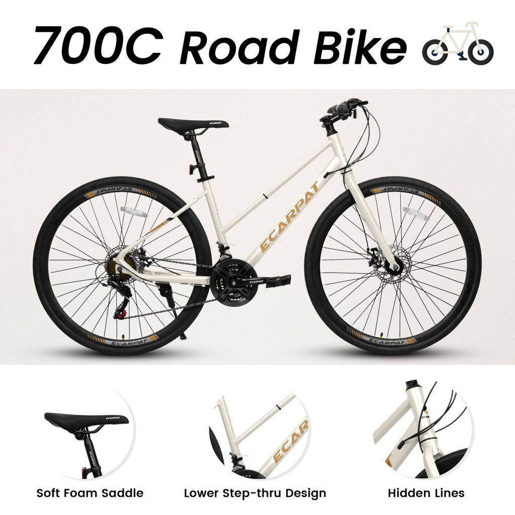 A28250 Road Bike With Aluminum Alloy Wheels, 21 Speed Gear System, Disc Brakes, Wide Tires