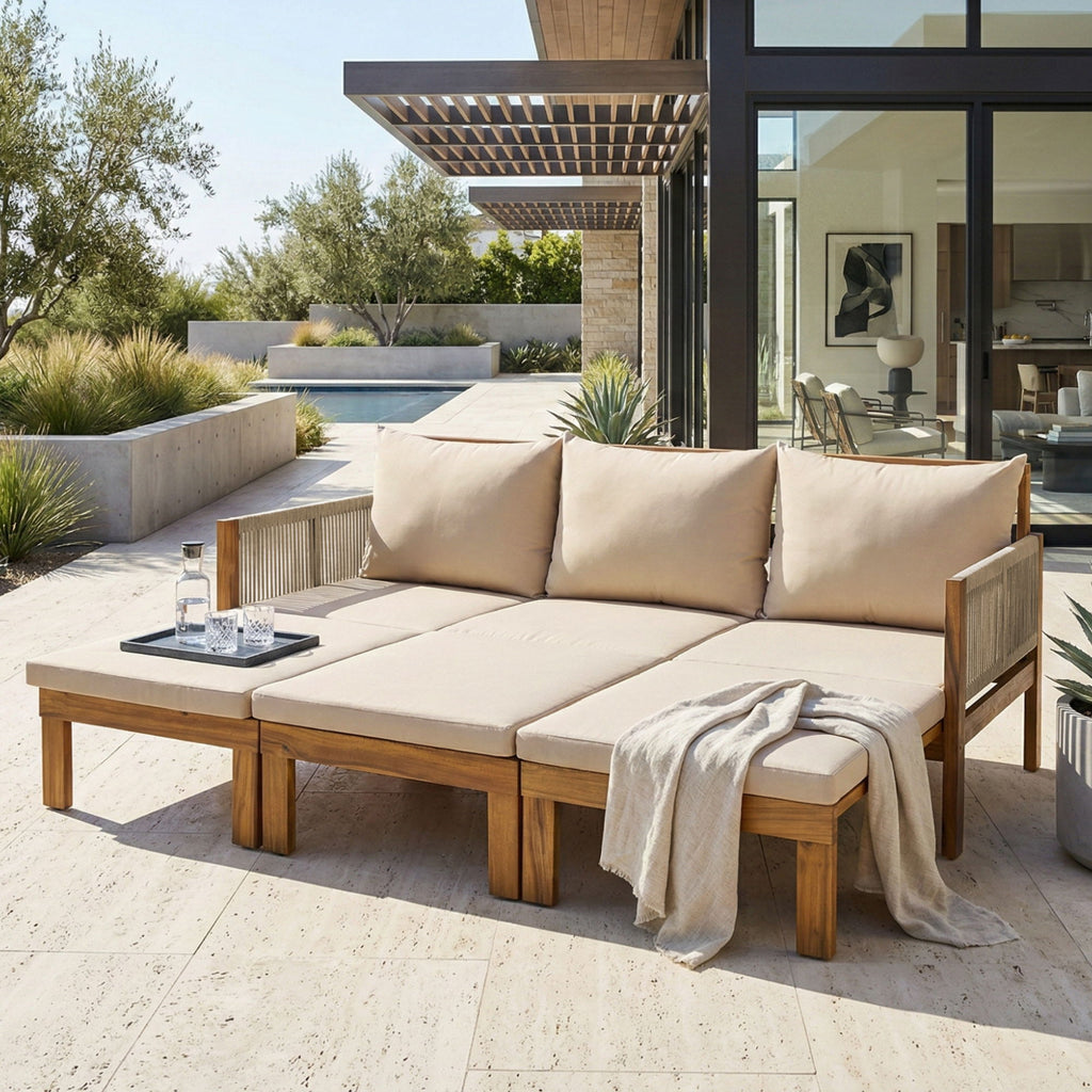 Outdoor Daybed, Patio Sofa Bed, 3 Seat Convertible Sunbed