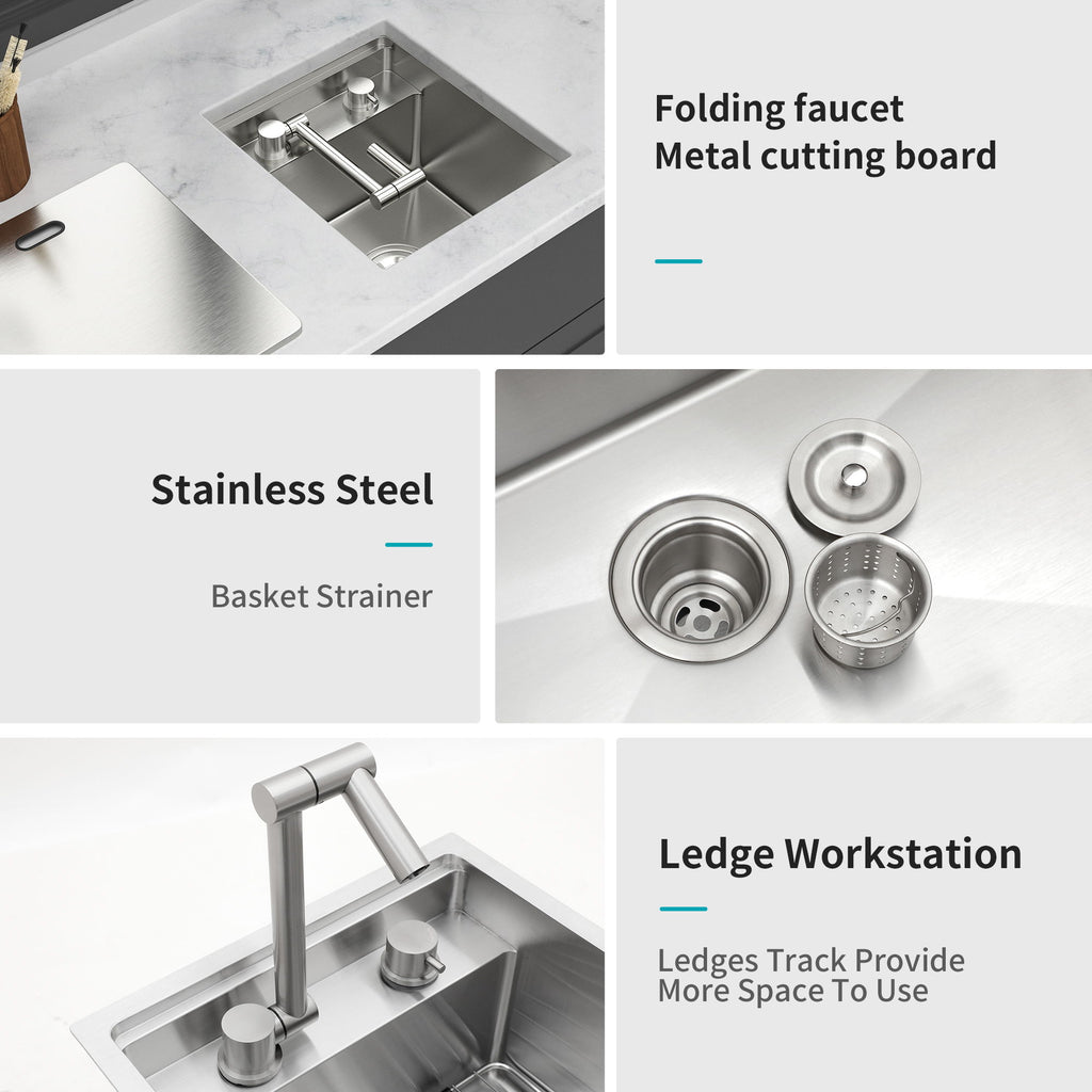 Modern Undermount Bar Sink With Folding Faucet