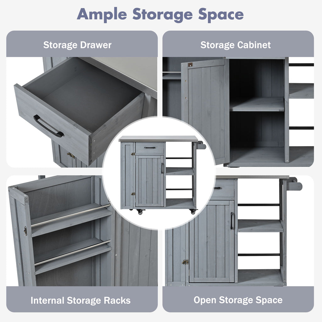 Outdoor Kitchen Island Prep Station With Lockable Wheels, Ample Storage, Towel & Spice Racks