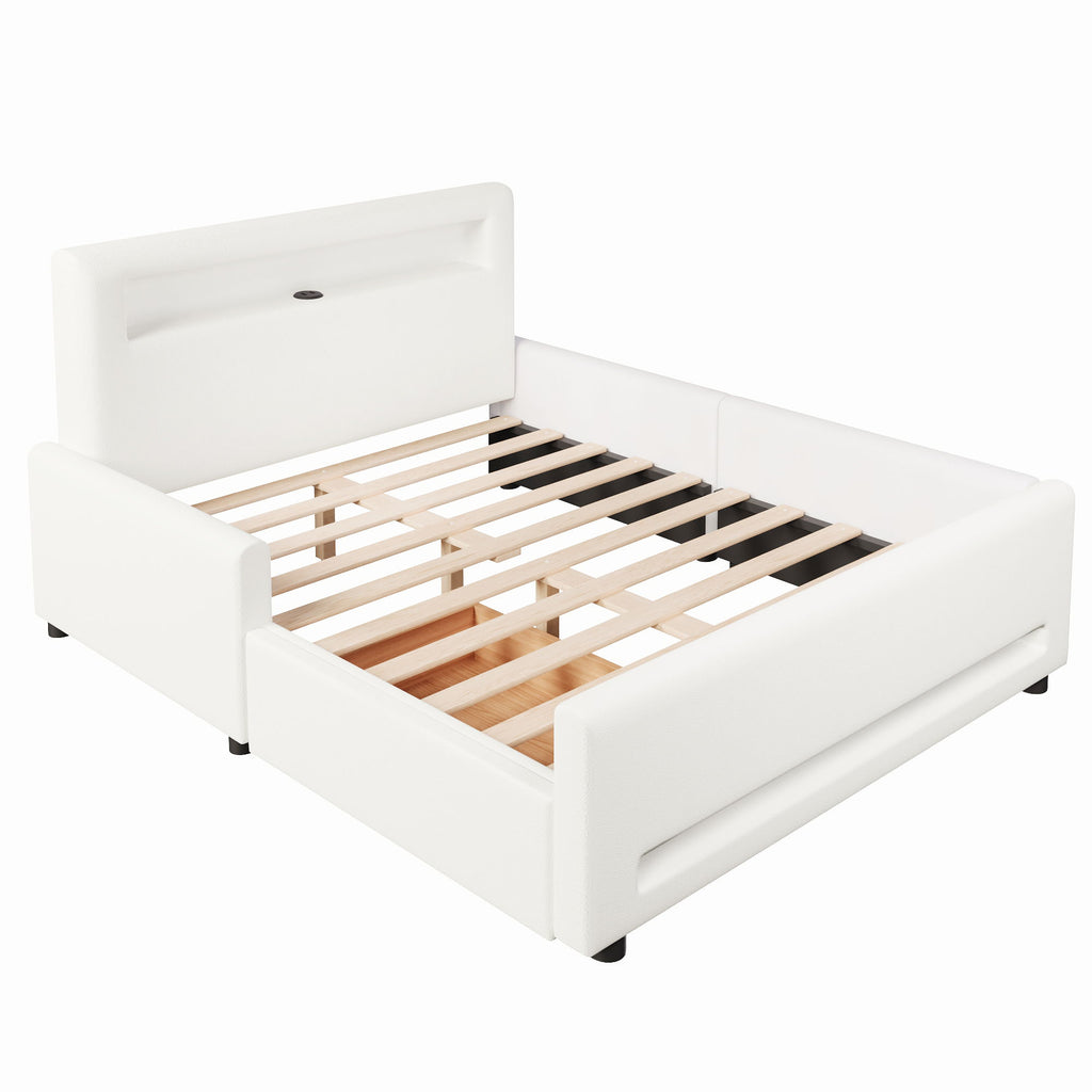 Upholstered Platform Bed With Drawer, LED Light Strip, USB Port