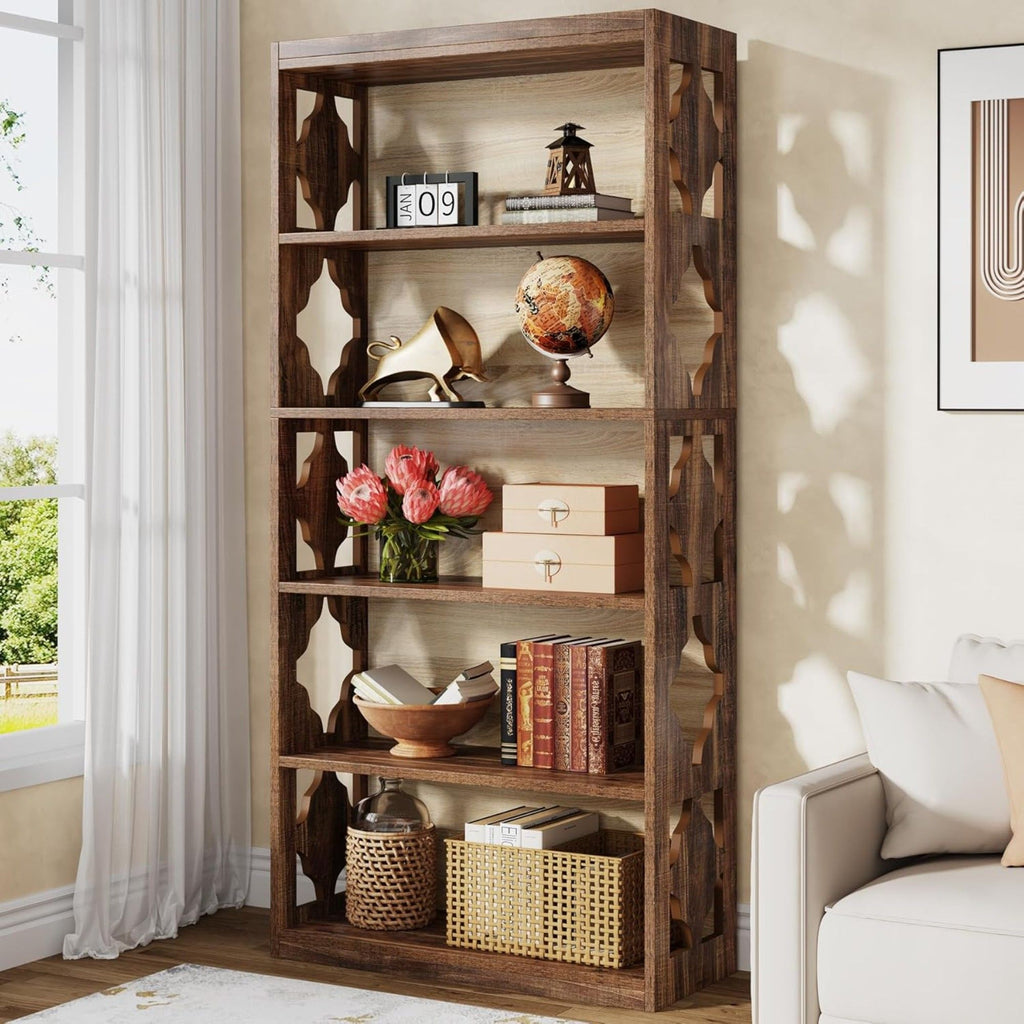 Rhombus Open Bookcase, 6 Tier Storage Shelves For Apartment - Brown