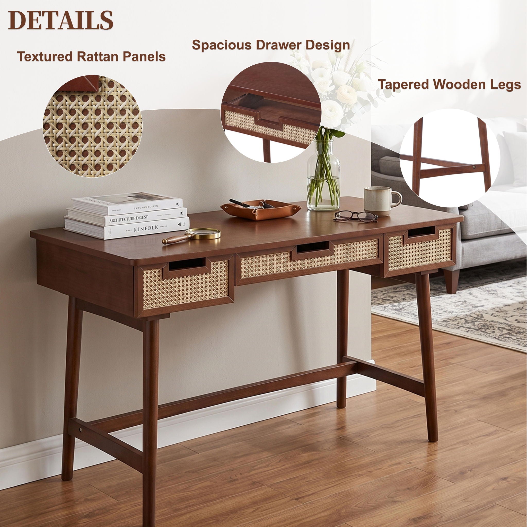 Writing Desk With 3 Drawers For Living Room