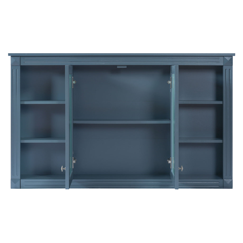 Wall-Mounted Mirror Cabinet With Adjustable Shelf And Open Shelves