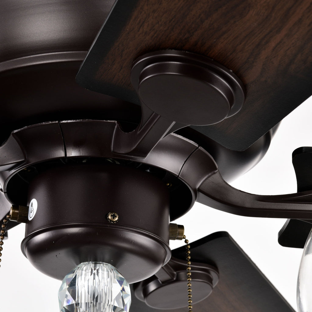 52" Crystal Shade Ceiling Fan Lamp, 3 Speed, 4 Timing, 5 Reversible Blades Crystal Ceiling Fan, 5 Pieces X E12 (No Include Bulb), Hand Pull Chain - Matte Black