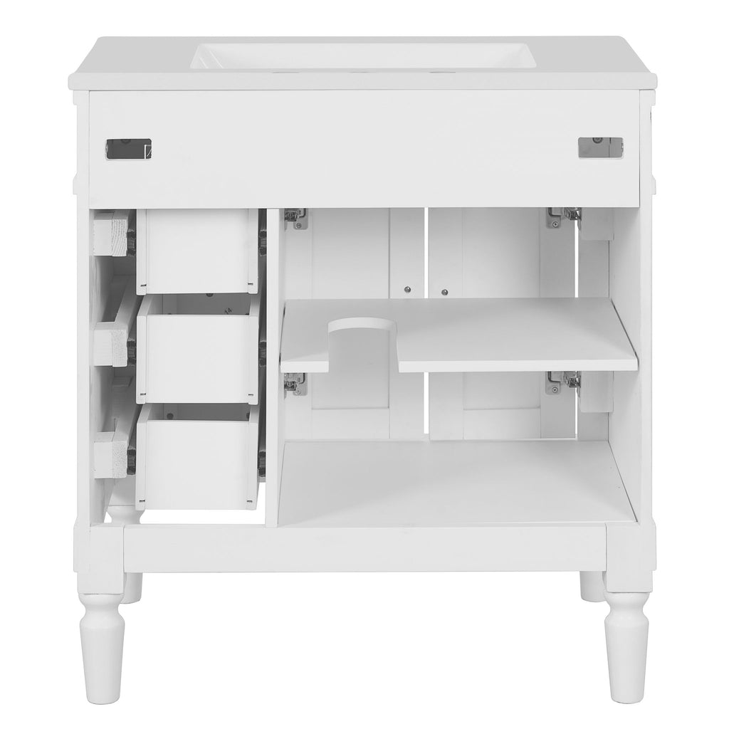 Bathroom Vanity With Ceramic Sink, 2 Doors 3 Drawers, Soft Close Design