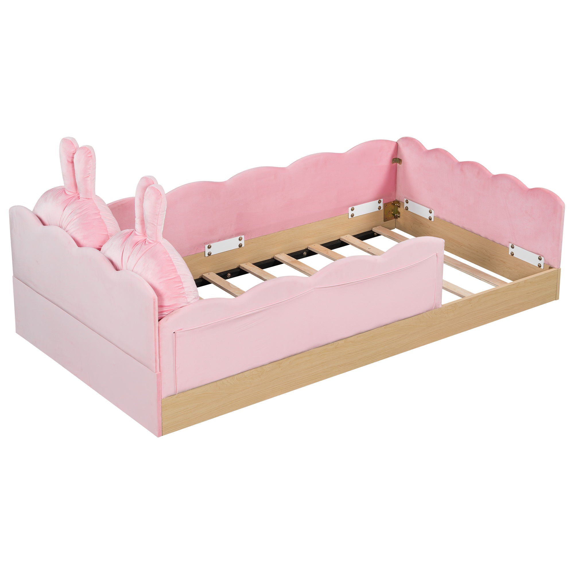 Platform Bed With Animal Pillows And Storage Bags