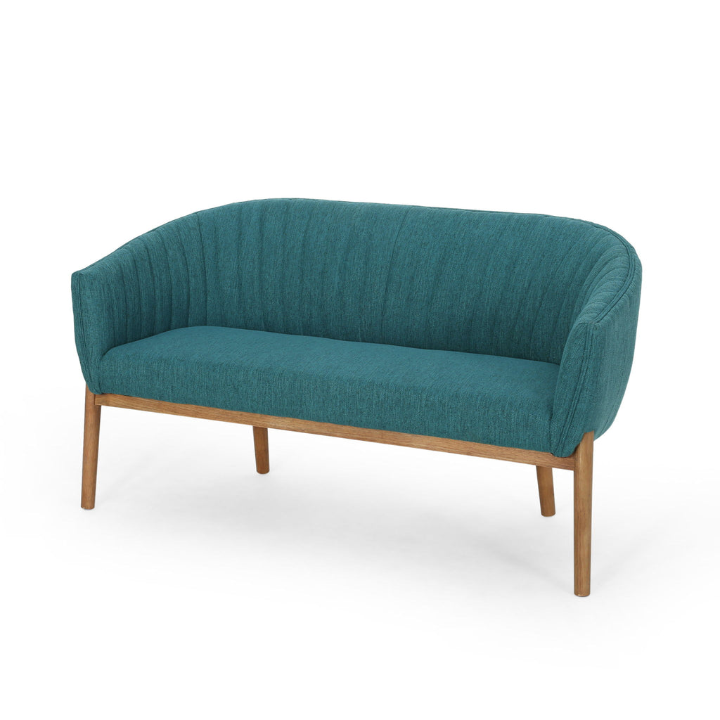 Mid Century Modern Loveseat With Channel Stitched Backrest