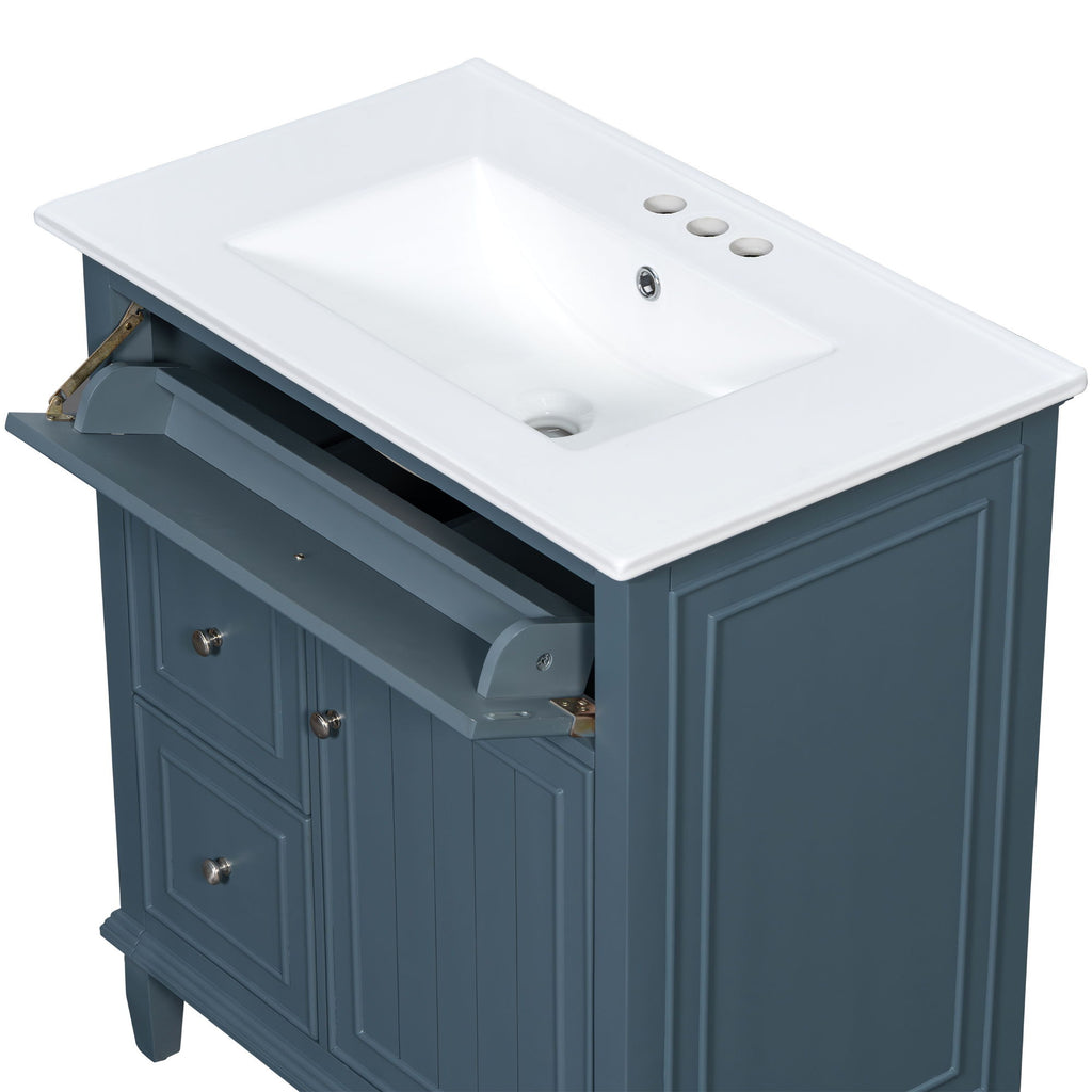 Modern Bathroom Vanity With Sink, Adjustable Shelf, Flip Drawer & 2 Drawers