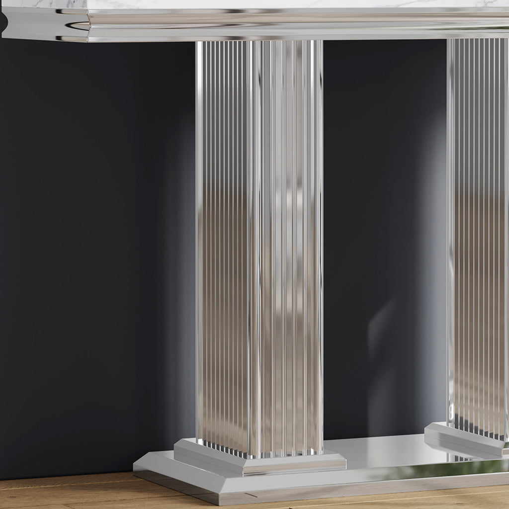 Printed Top Rectangular Console Table, Base With Mirrored Finish