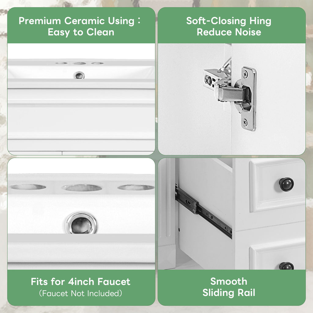 Bathroom Vanity With Sink, Compact Cabinet & 2 Drawers And Adjustable Shelf