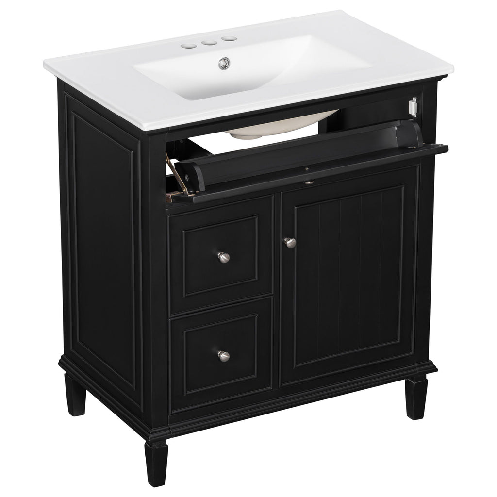 Modern Bathroom Vanity With Sink, Adjustable Shelf, Flip Drawer & 2 Drawers