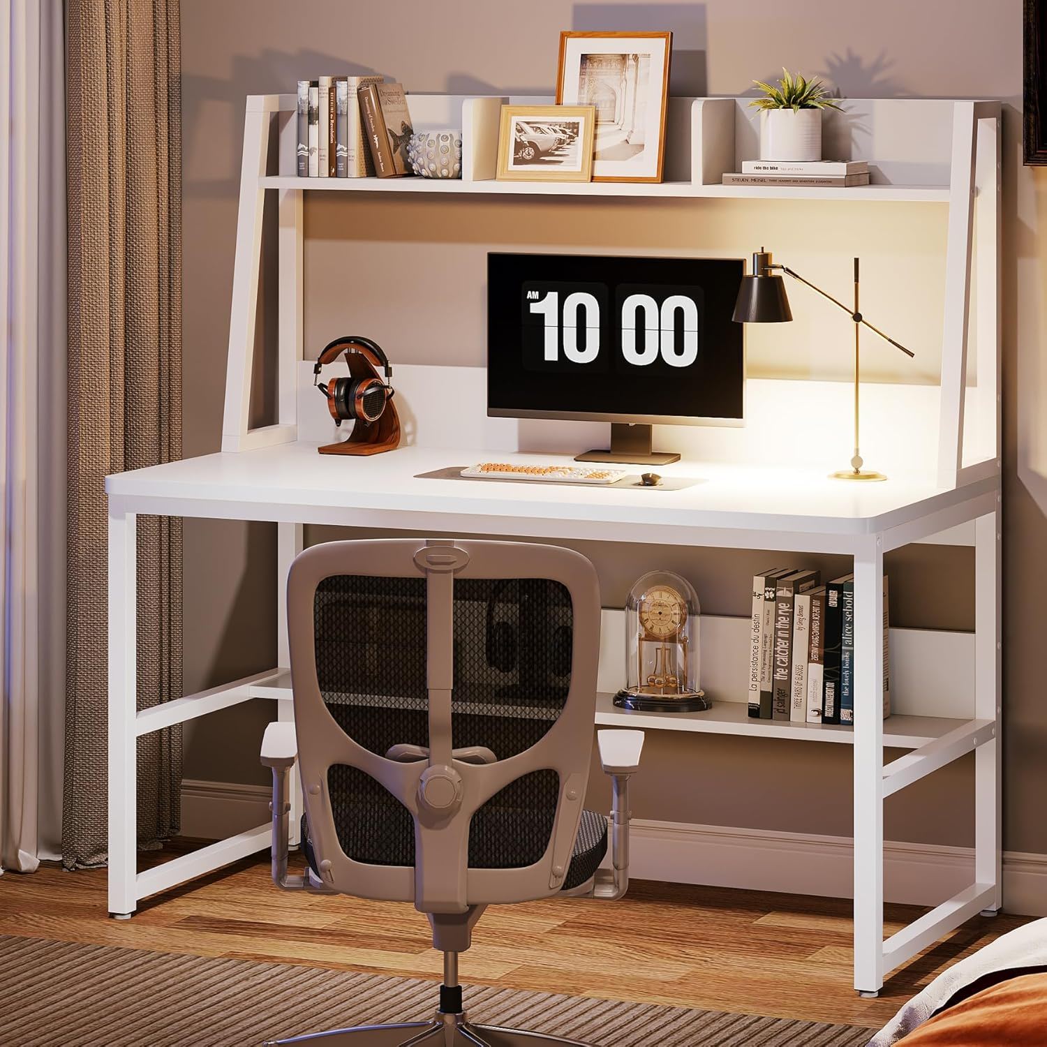 Computer Desk With Hutch And Bookshelf, Compact Home Office Workstation - White