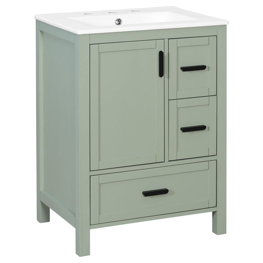 Bathroom Vanity With Sink, Soft-Close Doors, Double-Layer Shelf And 3 Drawers