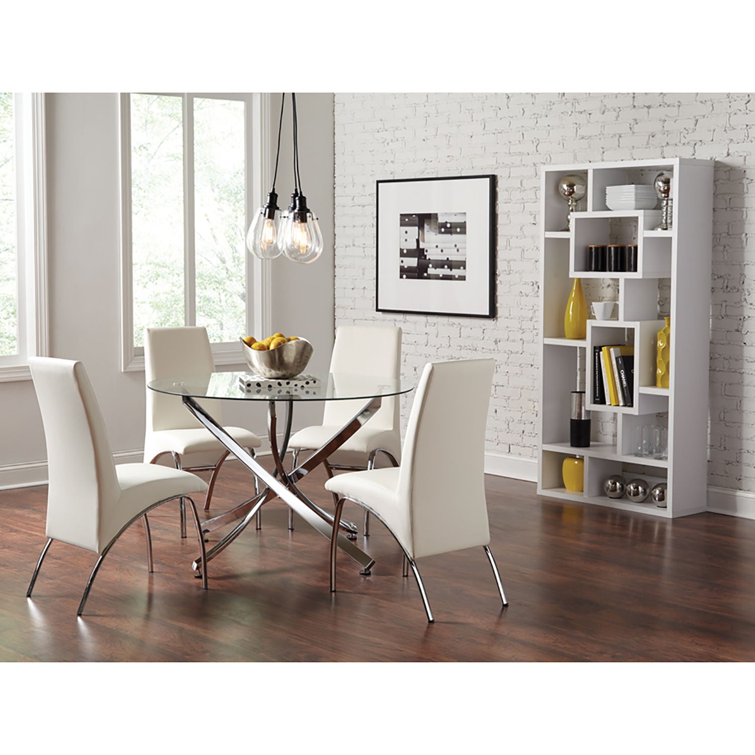Geometric 10 Shelf Open Back Bookcase With Interlocking Shelves - White