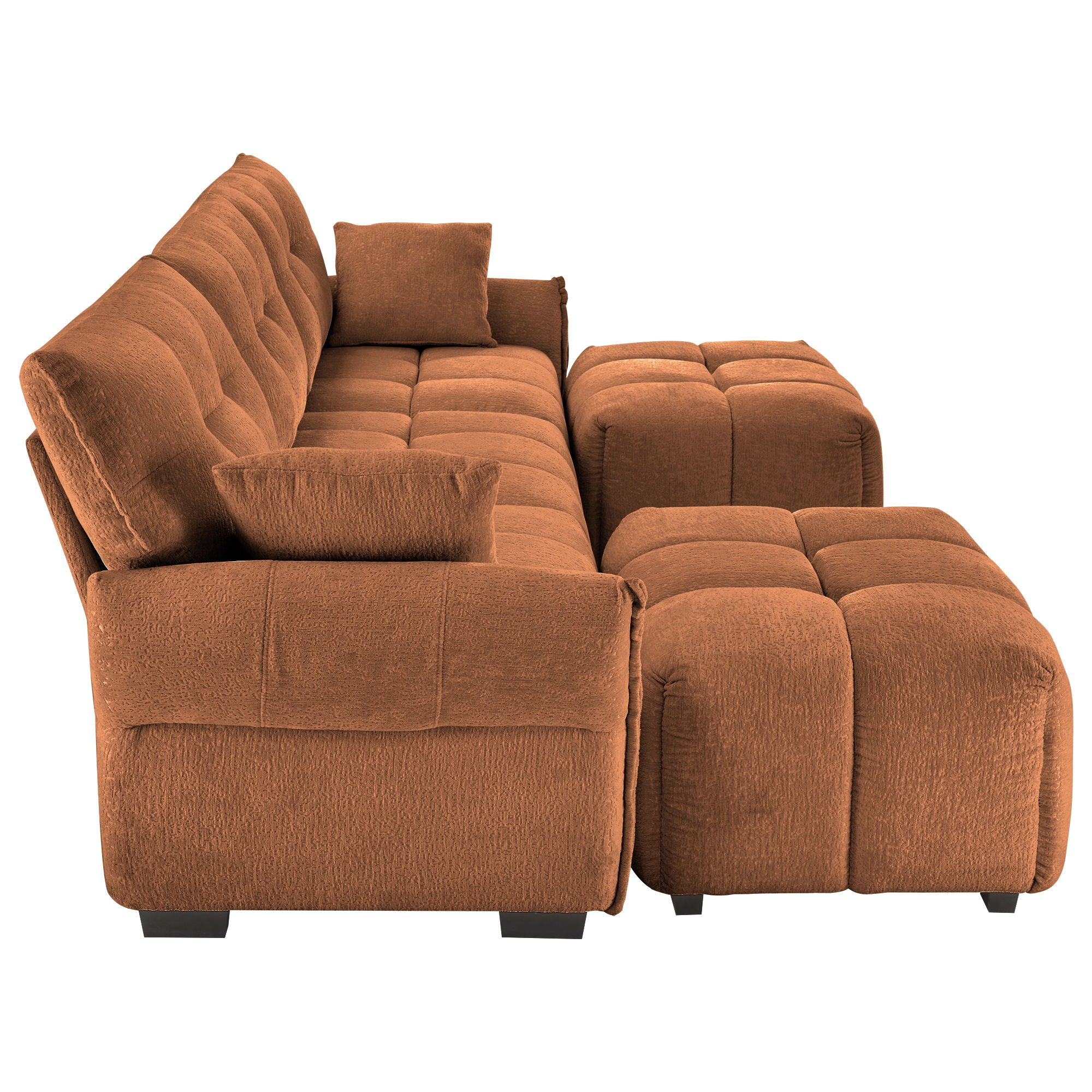 Sofa Set With Ottoman And Pillows, Textured, High Resilience Cushions