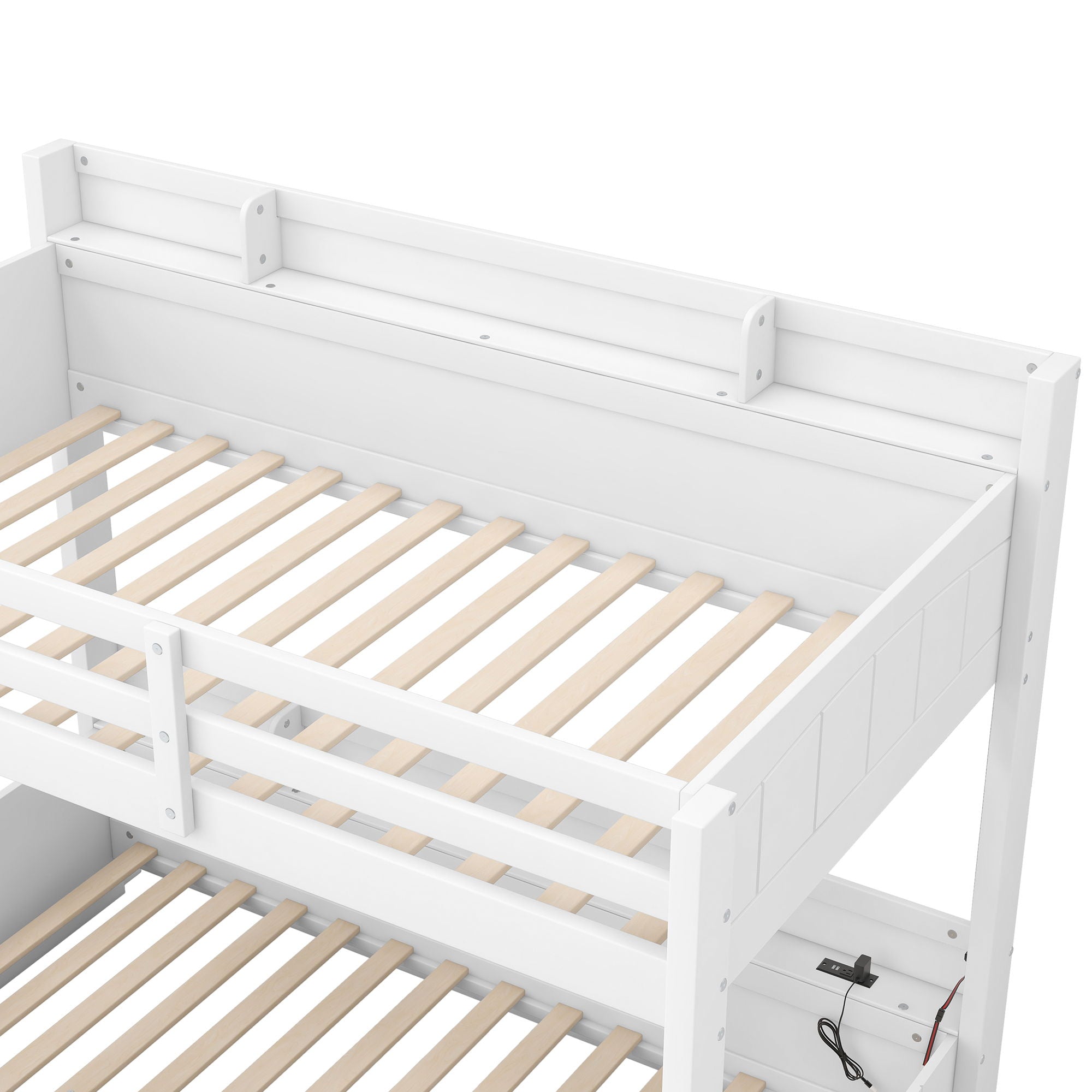 Bunk Bed With Storage Shelves, LED Lighting, Charging Station And Drawer
