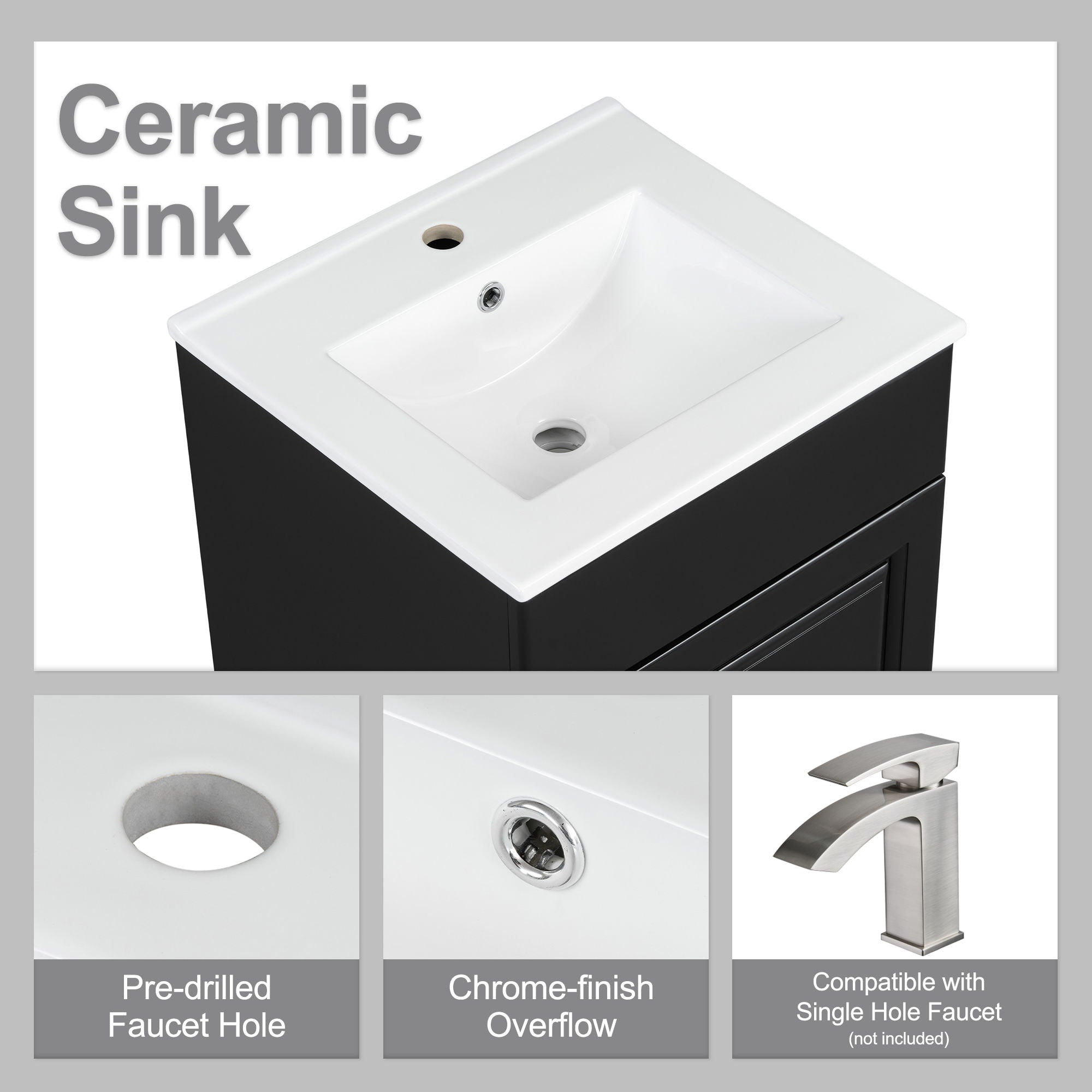 Bathroom Vanity With Sink, Cabinet With Adjustable Shelf