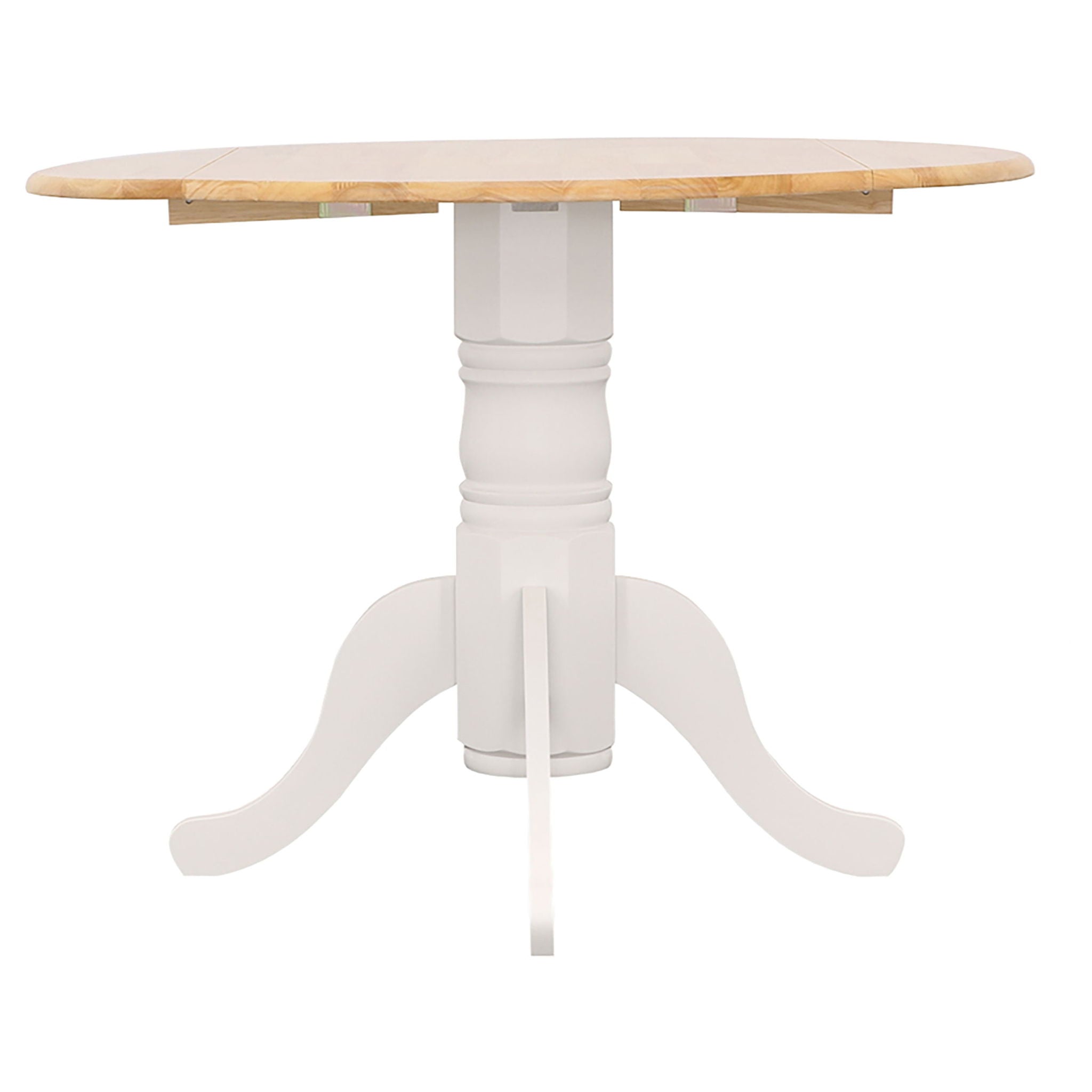 Round Dining Table With Drop Leaf Pedestal Base, Expandable Top - Natural