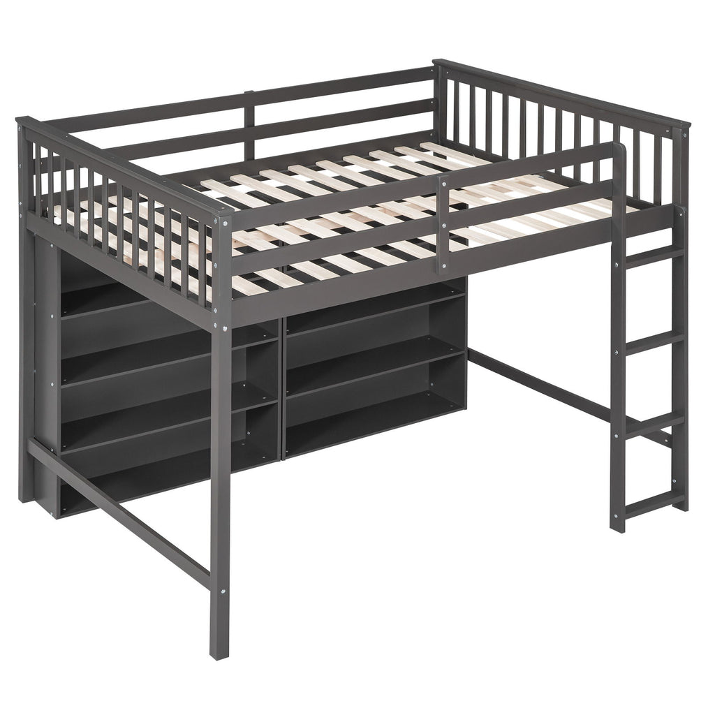 Loft Bed With 8 Open Storage Shelves And Built In Ladder