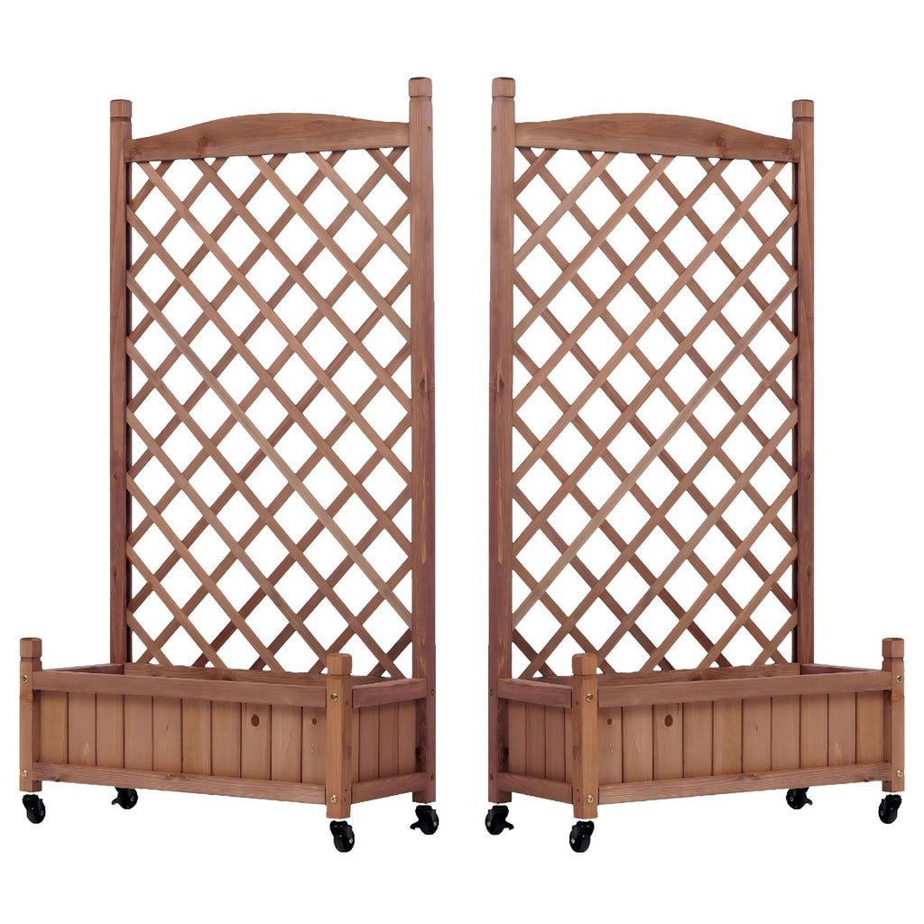 Raised Garden Bed With Trellis 2 Pack, Outdoor Planter Box & Plant Stand With Climbing Racks - Brown