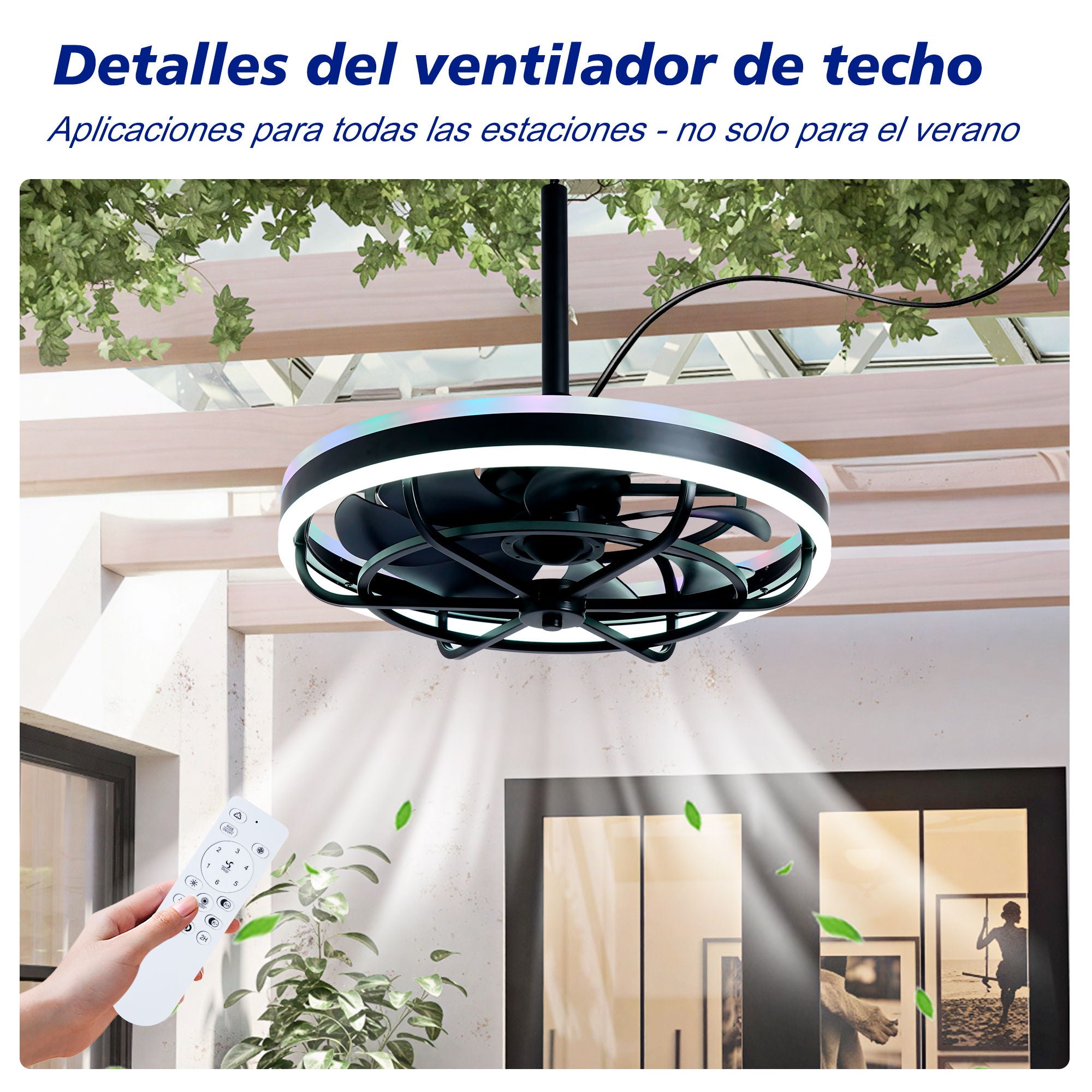 Ceiling Fan Light LED Light Source And Remote Control, 3000 - 6500K Dimmable LED Fan Light, 6 Speeds, For Living Room - Matte Black
