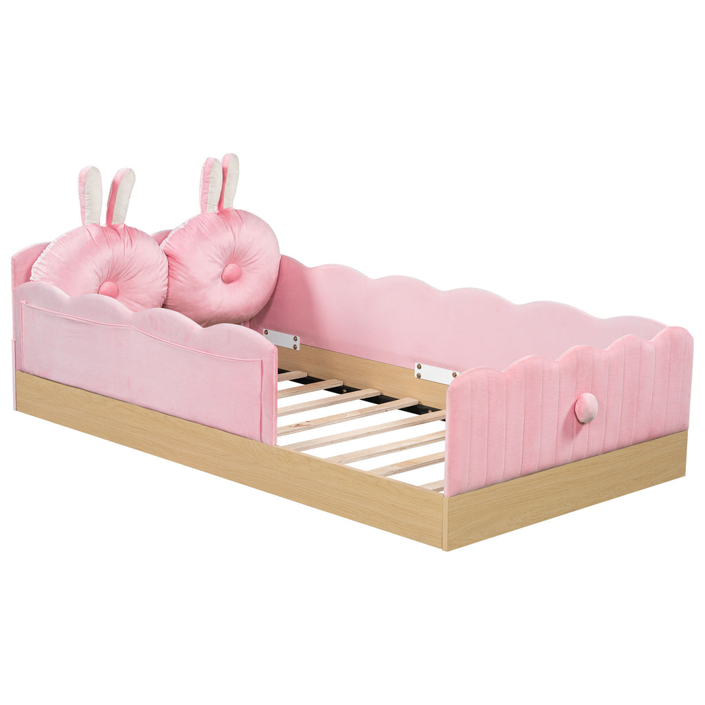 Platform Bed With Animal Pillows And Storage Bags
