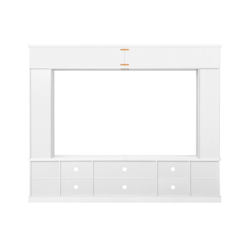 All-In-One Entertainment Center With Bookshelves & Tempered Glass Doors, TV Console Unit For Living Room