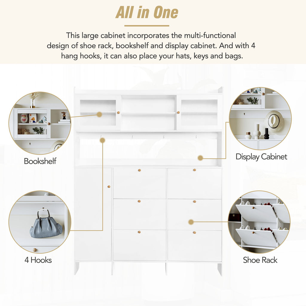 On Trend Multifunctional Tipping Bucket Shoe Cabinet With Storage Shelf & 6 Flip Drawers