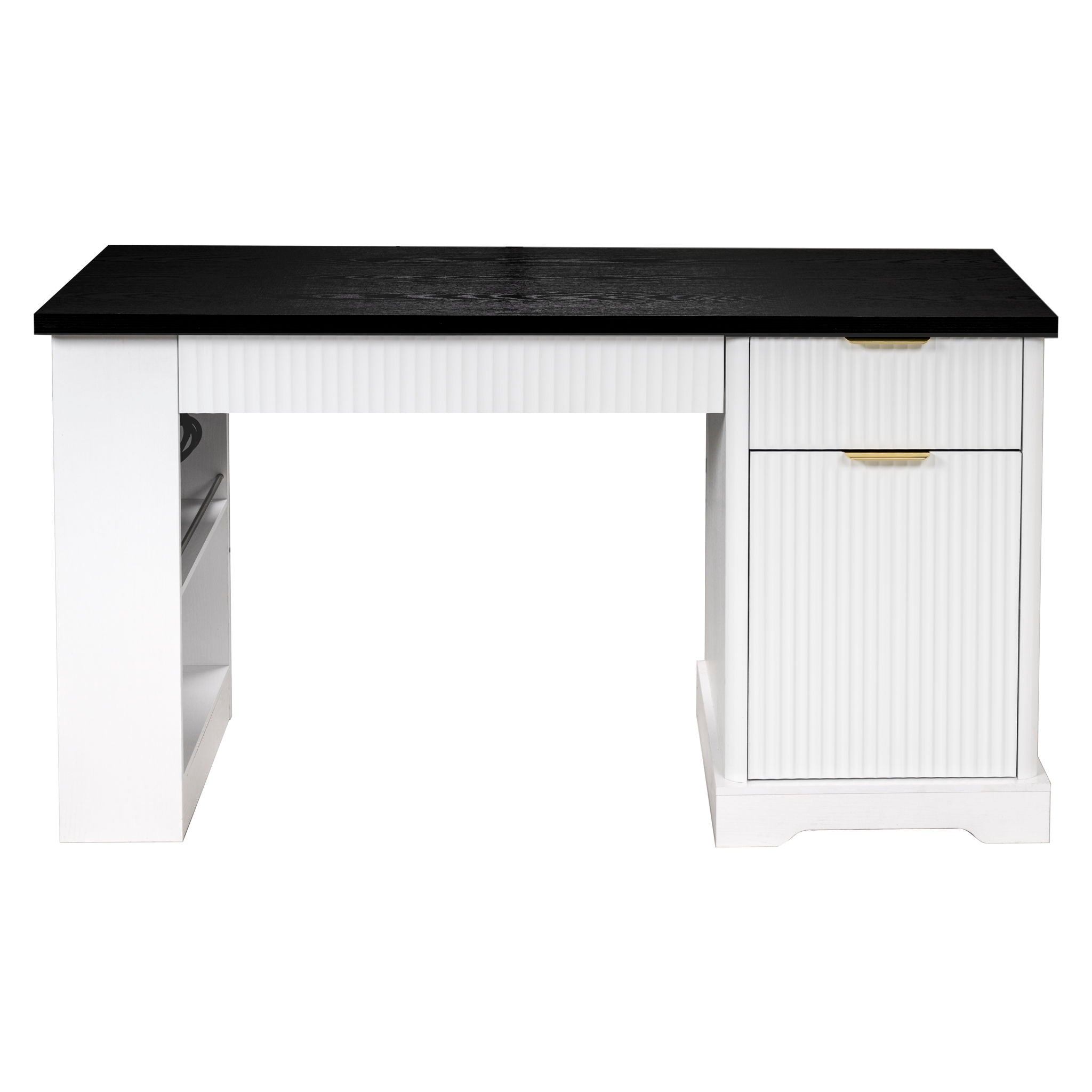Modern Fluted Office Desk With Storage Cabinet