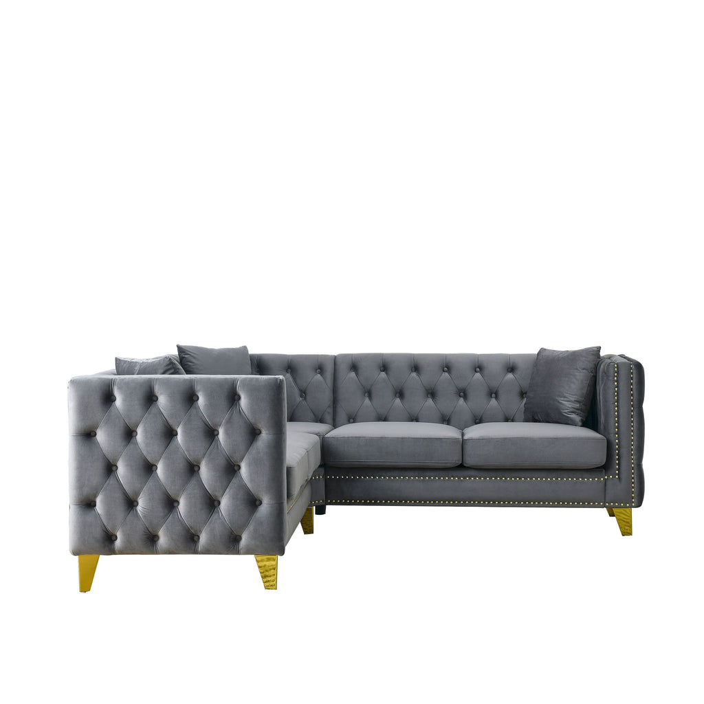 L-Shaped Corner Sofa, 5 Seater Sectional With Tufted Design