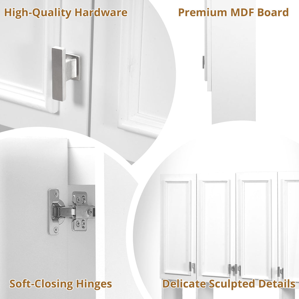 Bathroom Cabinet With 3 Adjustable Shelves Wall Mounted Medicine Cabinet, Soft Closing Hinges, Open Shelving Design - White