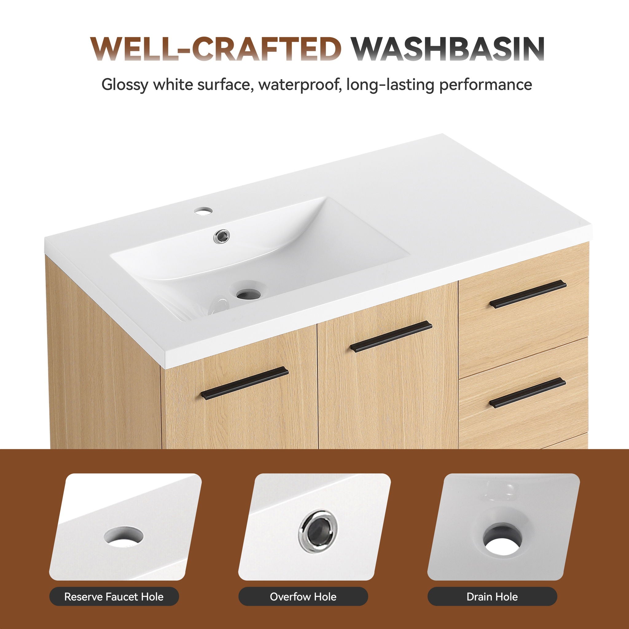 Freestanding Bathroom Vanity Set With Tall Linen Cabinet, 3 Drawers And Large Storage, Single Sink
