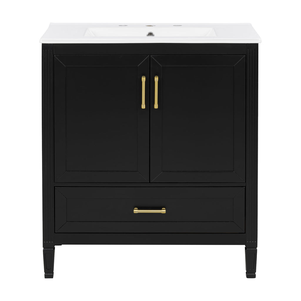 Elegant Fluted Bathroom Vanity With Sink, Soft Close Doors & Drawer