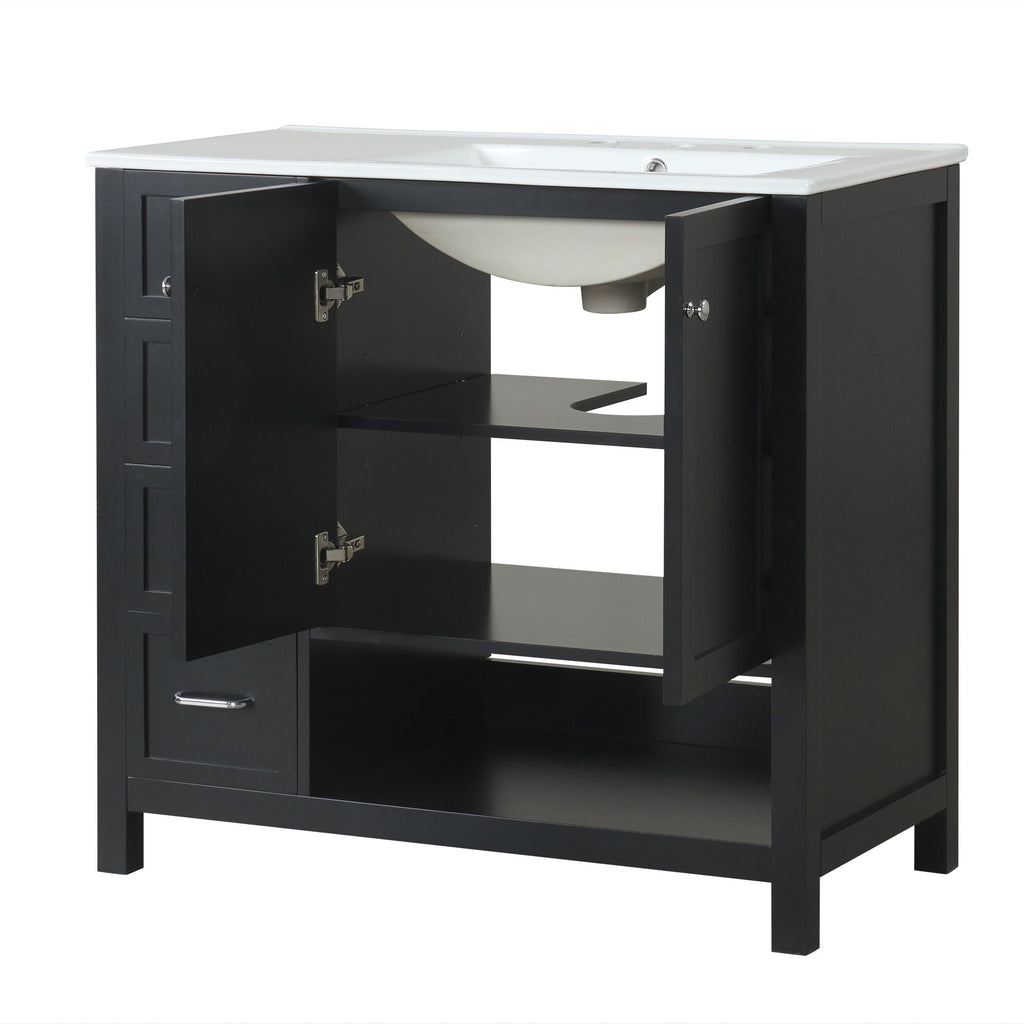 Bathroom Vanity With Sink Top, Bathroom Vanity Cabinet With 2 Doors And 2 Drawers, Open Shelf
