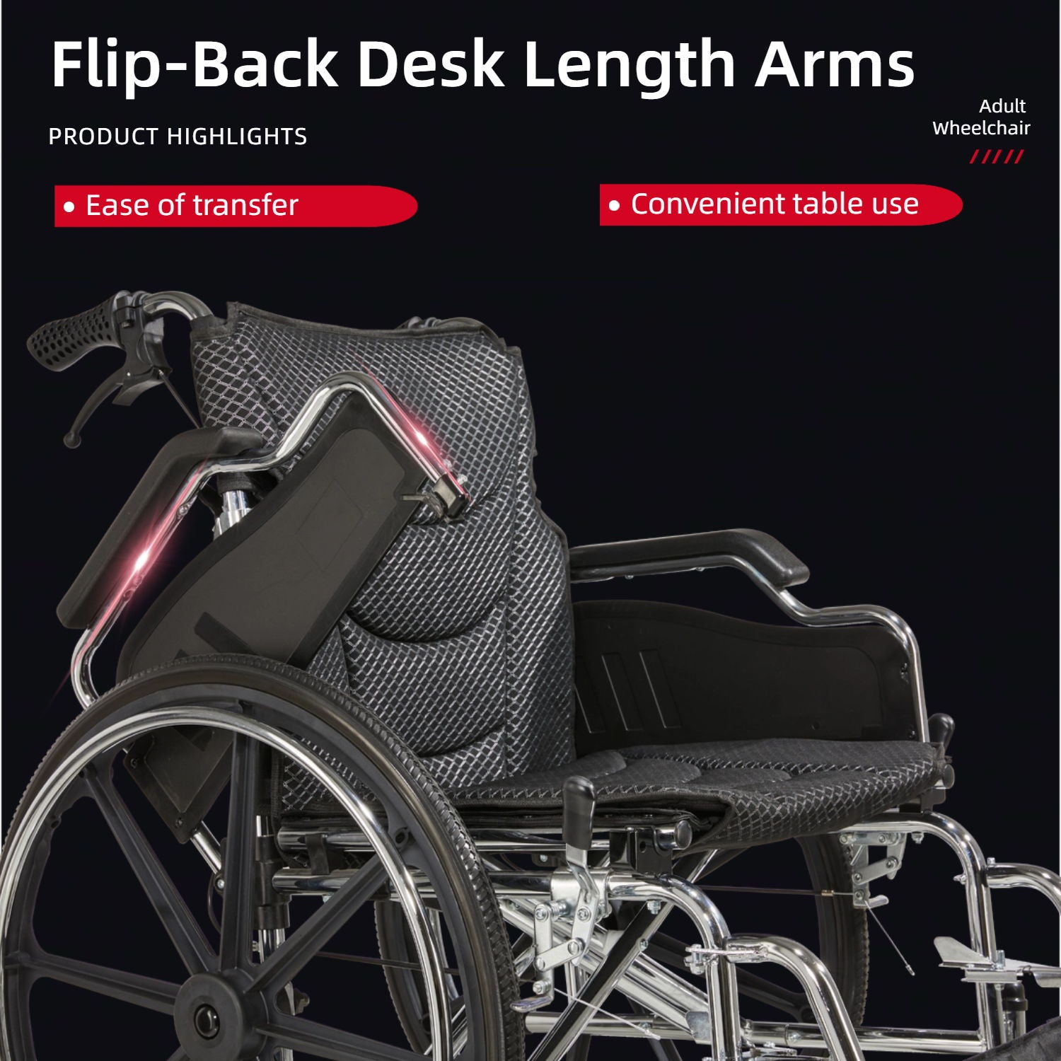 Lightweight Wheelchair Foldable For Adults, Manual Transport Chair With Double Brakes