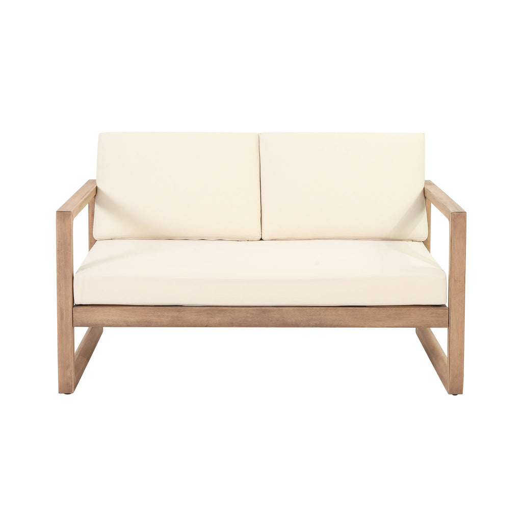 4 Pieces Acacia Wood Patio Furniture Set, Outdoor Furniture With Coffee Table, Patio Conversation Set Deep Seating With Soft Cushion, Porch Chairs For Backyard Porch Balcony - Brown Wash / Beige